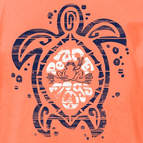 Peace Frogs Sea Turtle Frog Garment Dye Short Sleeve T-Shirt