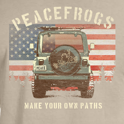 Peace Frogs Adult Make Your Own Path Jeep Frog Garment Dye Short Sleeve T-Shirt