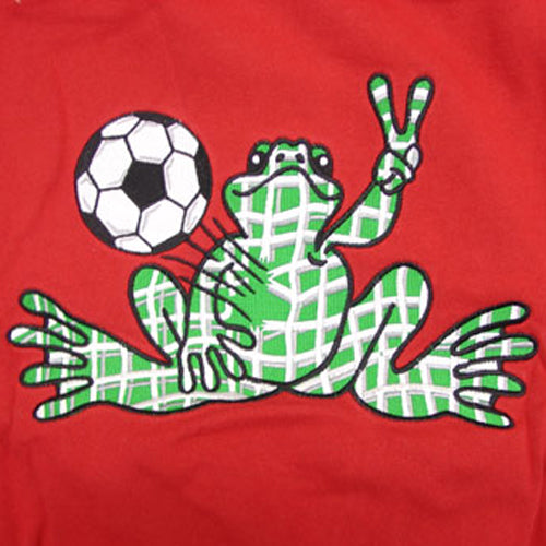 Peace Frogs Red Soccer Embroidered Adult Crewneck Sweatshirt