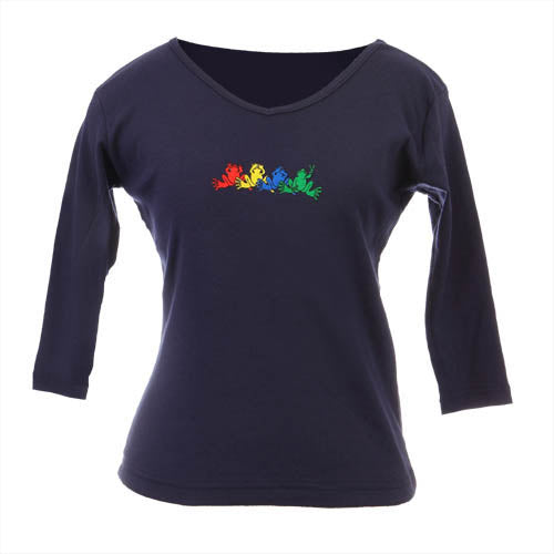 Peace Frogs Junior V-Neck Navy No Evil Long Sleeve T-Shirt