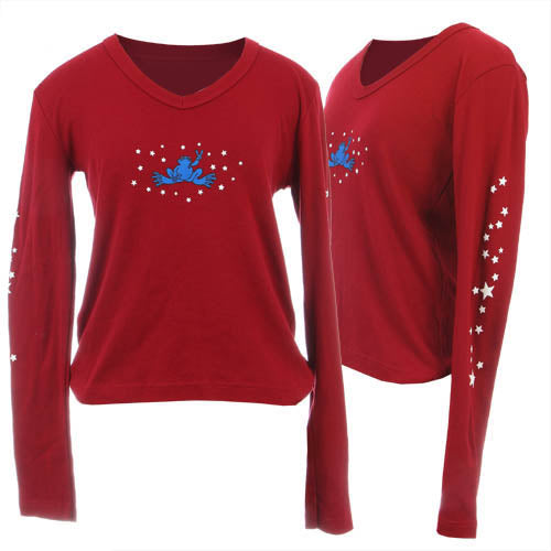 Peace Frogs Junior Maroon Stars V-Neck Long Sleeve T-Shirt