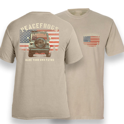 Peace Frogs Adult Make Your Own Path Jeep Frog Garment Dye Short Sleeve T-Shirt