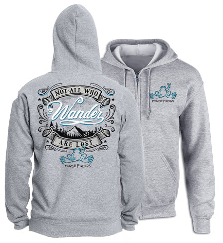 Peace Frogs Wander Adult Full Zip Hooded Sweatshirt