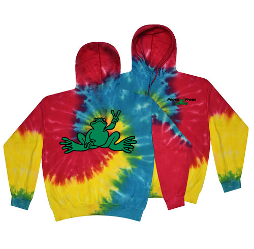 Peace Frogs Green Frog Tie-Dye Adult Pullover Hooded Sweatshirt