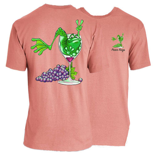 Peace Frogs Adult Wine Glass Frog Garment Dye Short Sleeve T-Shirt