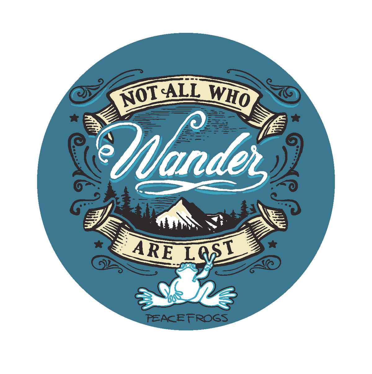 Peace Frogs Not All Who Wander Sticker