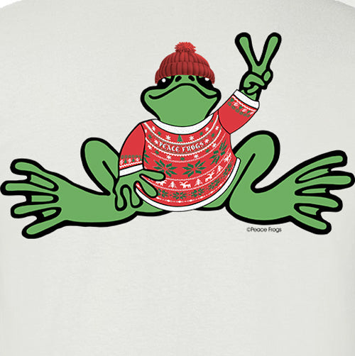 Peace Frogs Adult Christmas Sweater Frog Short Sleeve T-Shirt