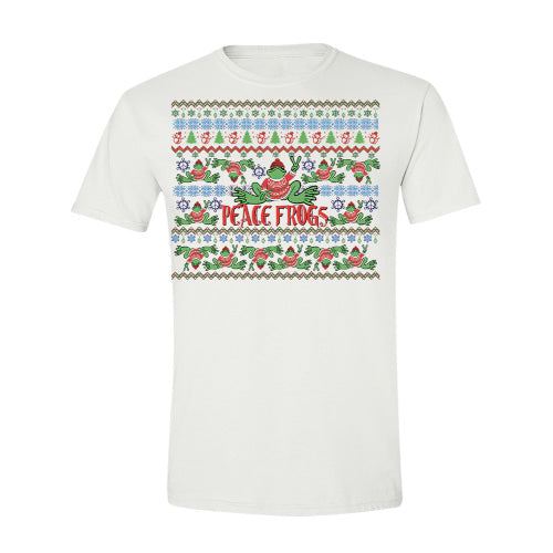 Peace Frogs Adult Christmas Sweater Frog Front Short Sleeve T-Shirt
