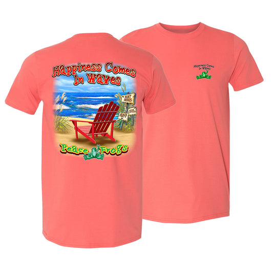 Peace Frogs Adult Happiness Comes in Waves Frog Short Sleeve T-Shirt