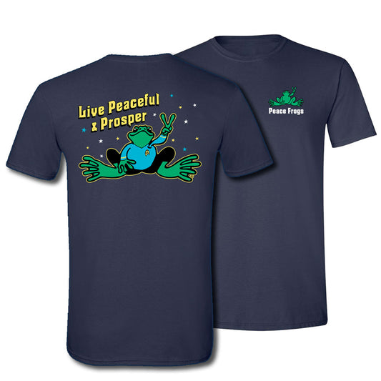 Peace Frogs Adult Live Peaceful and Prosper Frog Short Sleeve T-Shirt