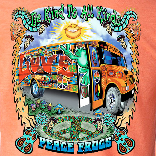 Peace Frogs Love Bus Frog Short Sleeve T-Shirt