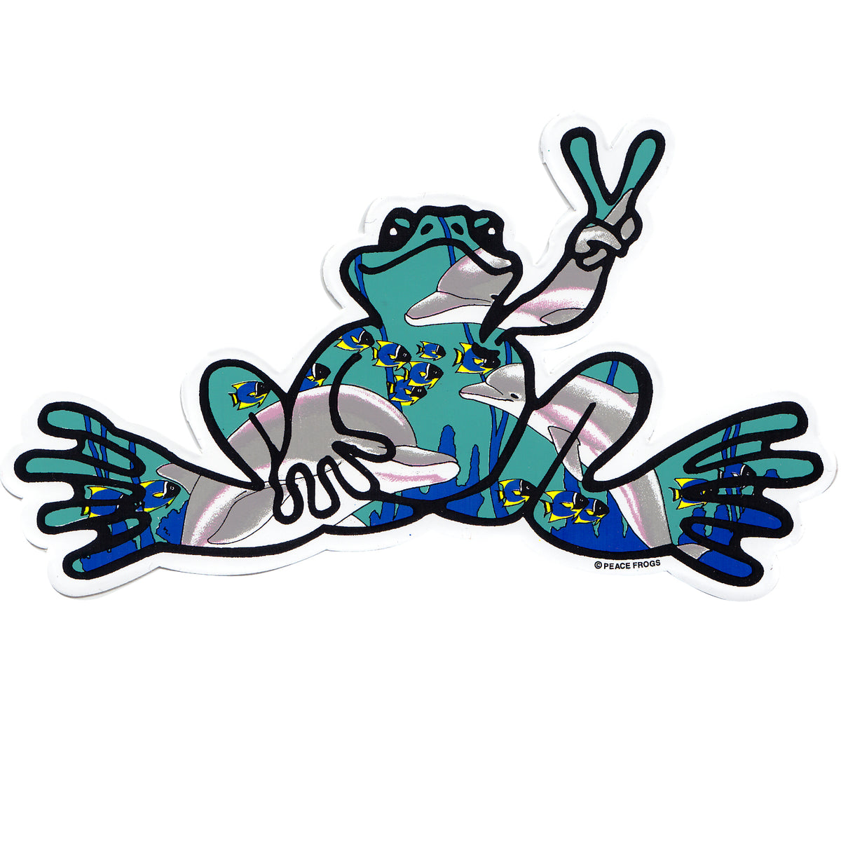 Peace Frogs Dolphin Sticker