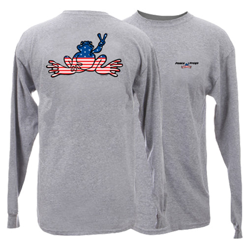 Peace Frogs Granite American Flag Adult Long Sleeve T-Shirt