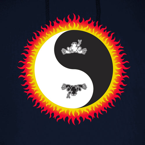 Peace Frogs Flaming Yin Yang Printed Adult Hooded Pullover Sweatshirt