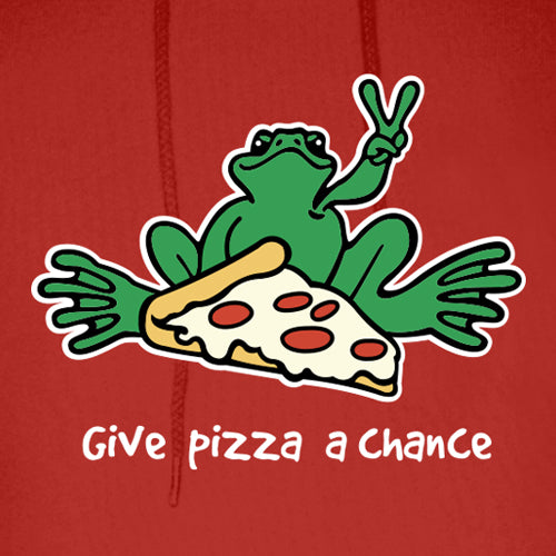 Peace Frogs Give Pizza A Chance Printed Adult Hooded Pullover Sweatshirt