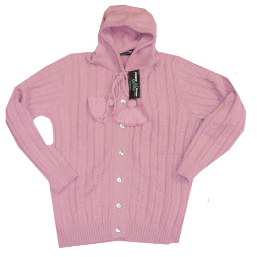 Peace Frogs Pink Full Button Hood Wool Sweater, Sweaters: Peace Frogs